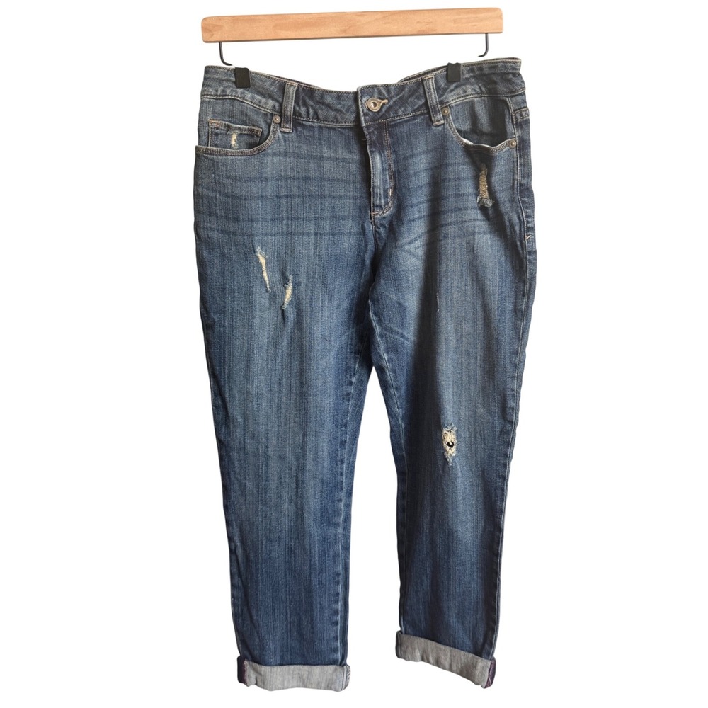 Liz Claiborne Boyfriend Jeans Distressed 10P‎ Blue Excellent Petite Denim